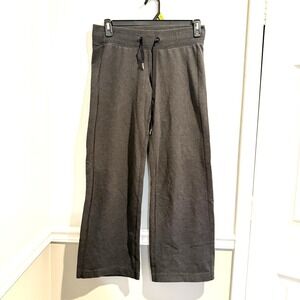 Lululemon Dark Grey wide-leg athletic or lounge pants Drawstring Metal Logo Sz 8